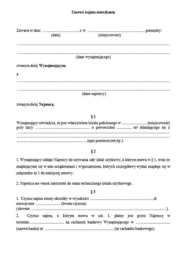 Umowa najmu mieszkania - wzór 2026 (PDF) i checklist