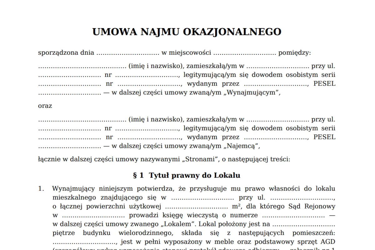 Umowa najmu okazjonalnego