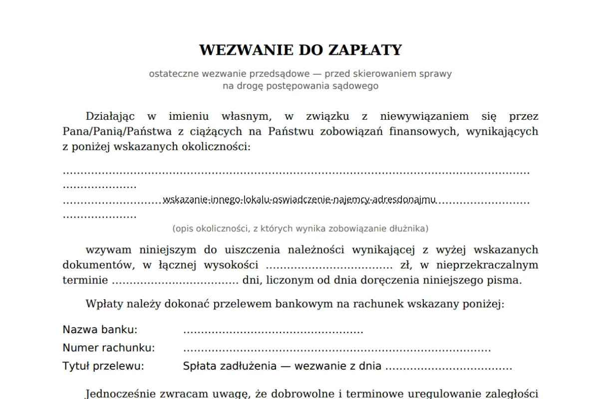 Wezwanie do zapłaty czynszu