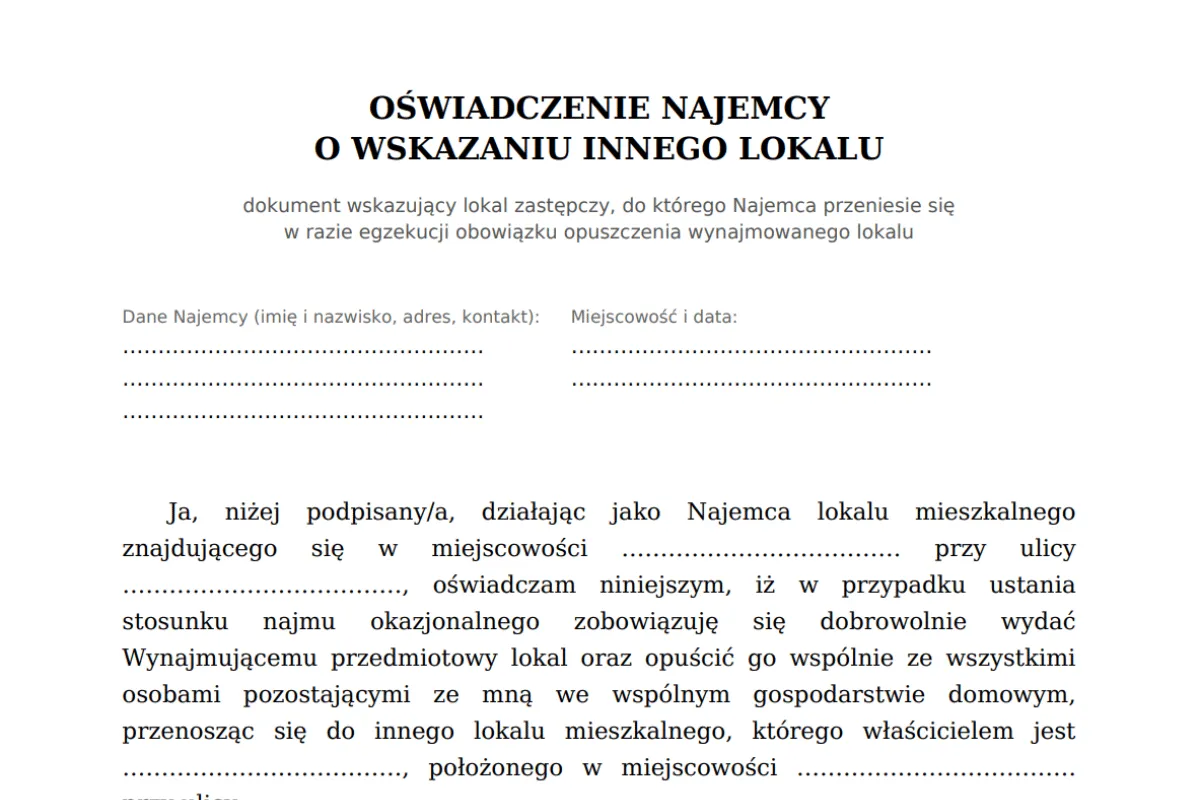 Oświadczenie o wskazaniu lokalu